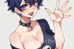 charset=Unicode score_9, score_8_up, score_7_up, score_6_up, score_5_up, score_4_up, BREAK
waving, cleavage, goth, sexy, short hair, makeup, purple eyes, BREAK
anime style, source anime, (outline:0.7) BREAK
Negative prompt: score_4,score_5,score_3,score_2,score_1, signature, hands, 3d, realistic, frame, greyscale, piercing, ear piercing, 
Steps: 30, Sampler: DPM++ 3M SDE Karras, CFG scale: 6, Seed: 2567716147, Size: 1024x1024, Model: autismmixConfetti, Denoising strength: 0.55, Clip skip: 2, Soft inpainting enabled: True, Soft inpainting schedule bias: 1, Soft inpainting preservation strength: 0.5, Soft inpainting transition contrast boost: 4, Soft inpainting mask influence: 0, Soft inpainting difference threshold: 0.5, Soft inpainting difference contrast: 2, Mask blur: 4, Inpaint area: Only masked, Masked area padding: 32, Version: f0.0.17v1.8.0rc-1.7.0