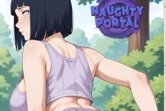 Hinata preparing for a quick one outside